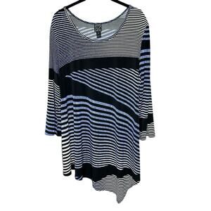 Ciara Sun Woo Womens Striped Asymmetrical Hem Shirt XL Lagenlook Artsy‎ Stretch